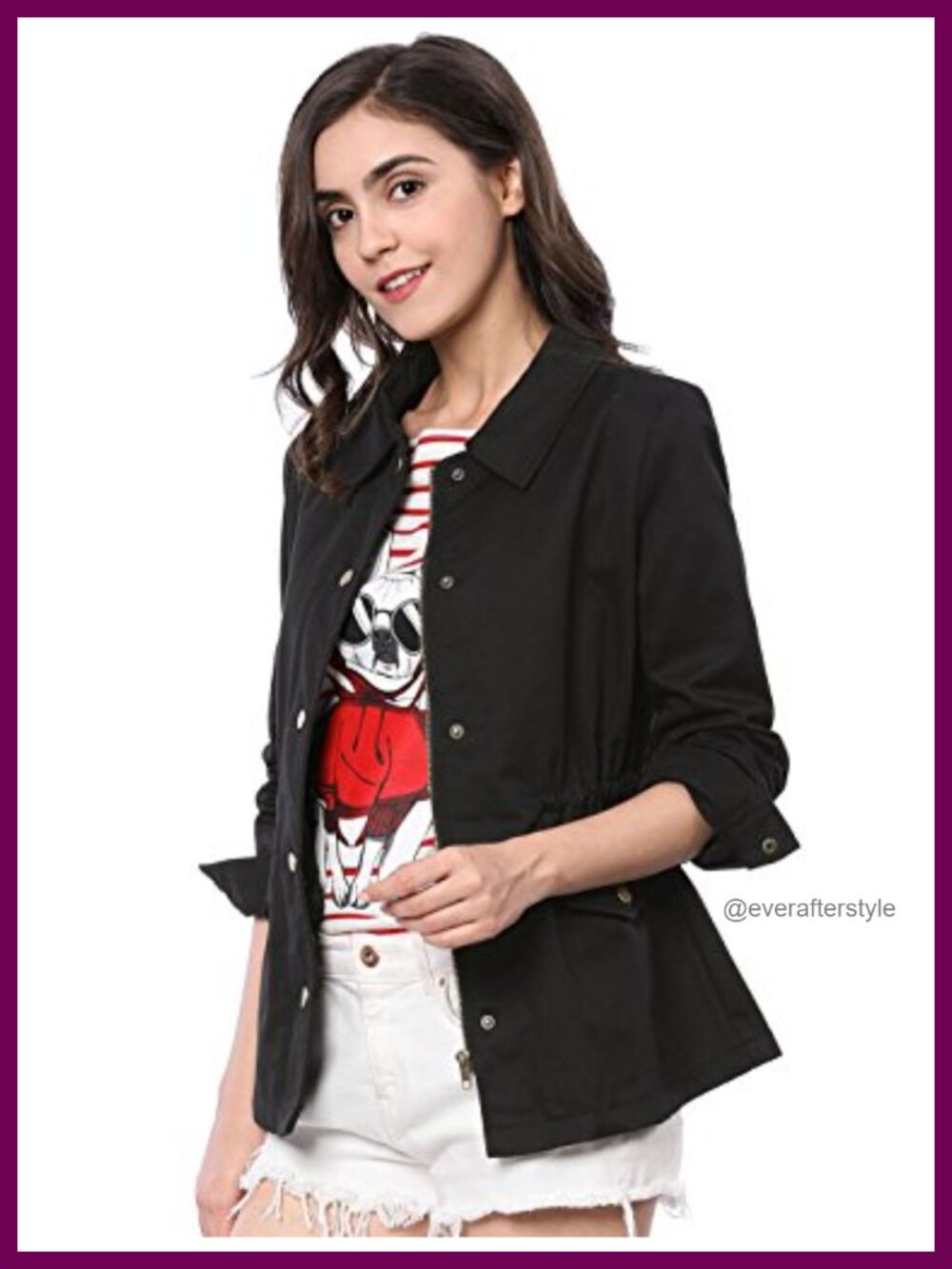 Womens Utility Jacket Zip Up Drawstring Waist Coat with Pockets